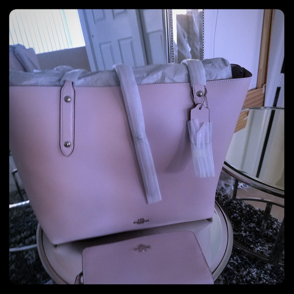 Baby Pink Coach purse with matching wallet